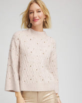 Birch Bark Heather Sequined Cable Knit Sweater