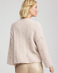 Birch Bark Heather Sequined Cable Knit Sweater