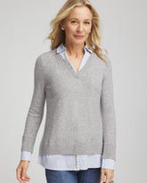 Gray Sequin Built-In Shirt Knit Sweater
