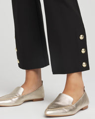 Black Bi-Stretch Flared Button-Hem Cropped Pants