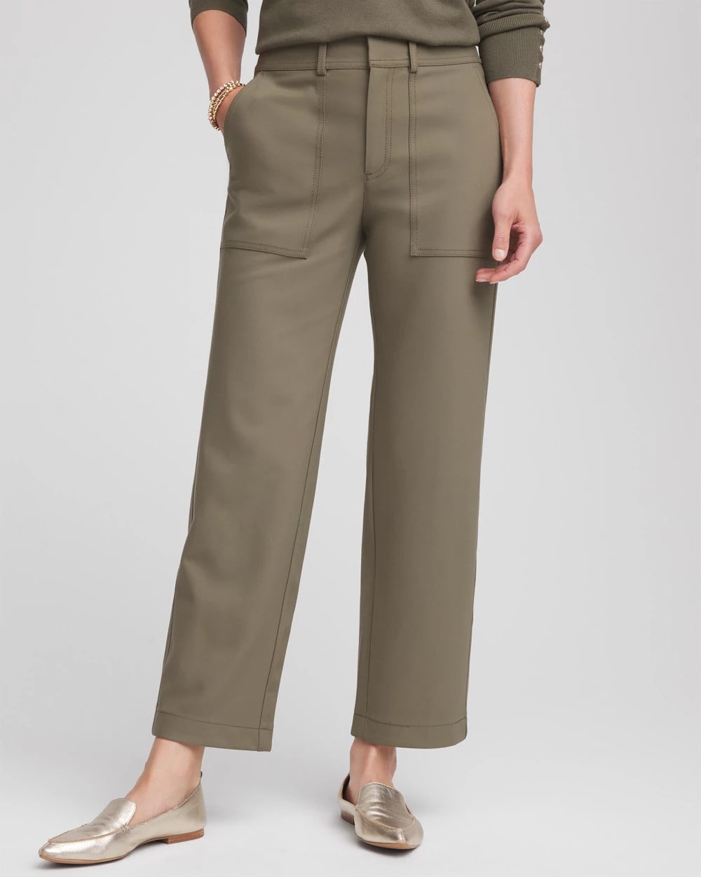 Nettle Leaf Petite Bi-Stretch Straight Ankle Pants