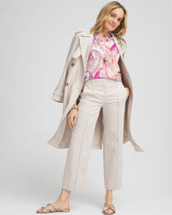 Smokey Taupe Stretch Sateen Straight Cropped Pants