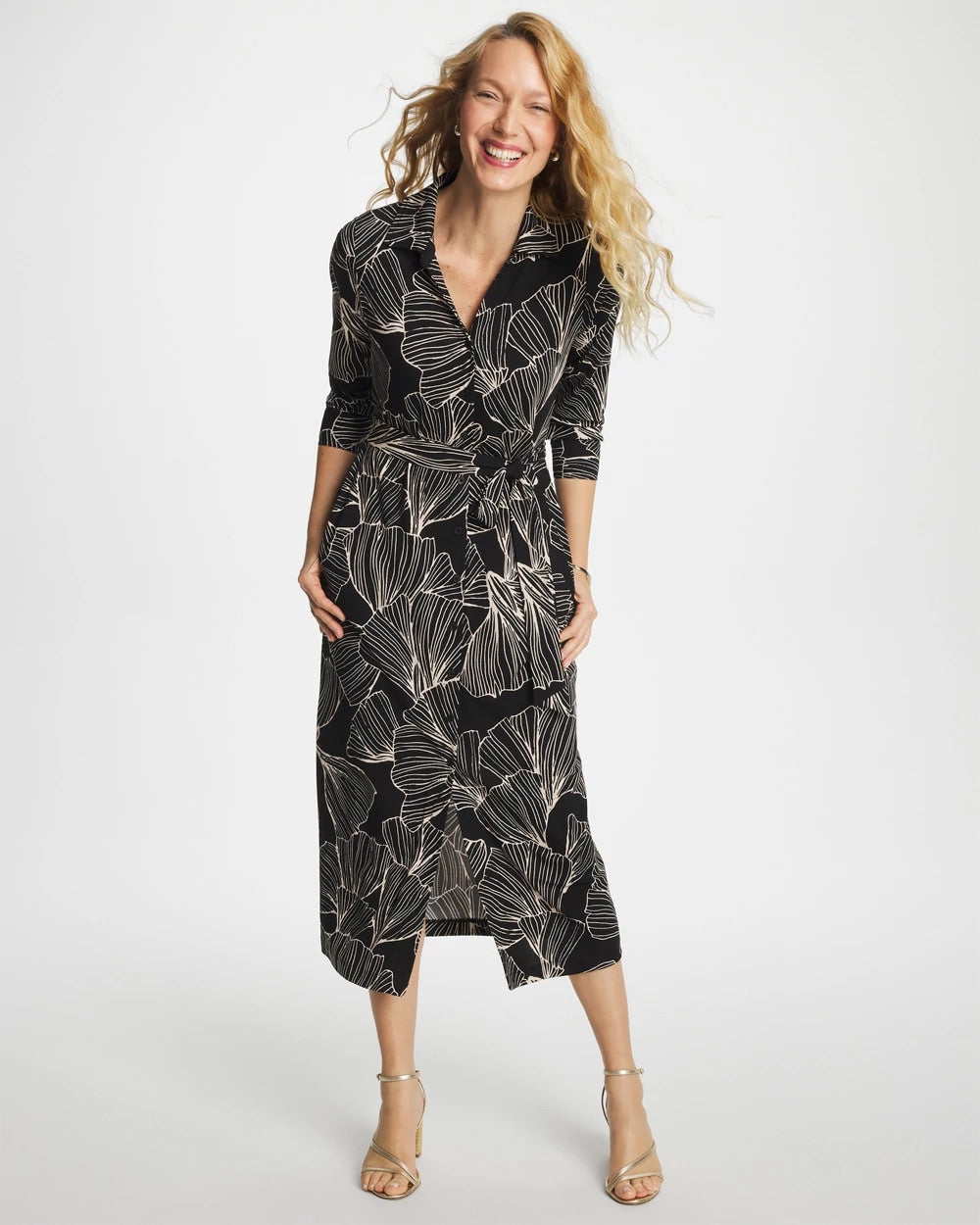 Black Printed Knit Shirtdress