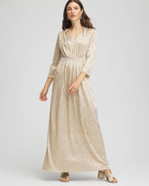 Gold Metallic Knit Pleated Maxi Dress