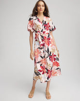 Multi Tonal Floral Ruffle-Sleeved Midi Dress