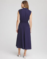 Passport Blue Smocked-Waist Shirtdress