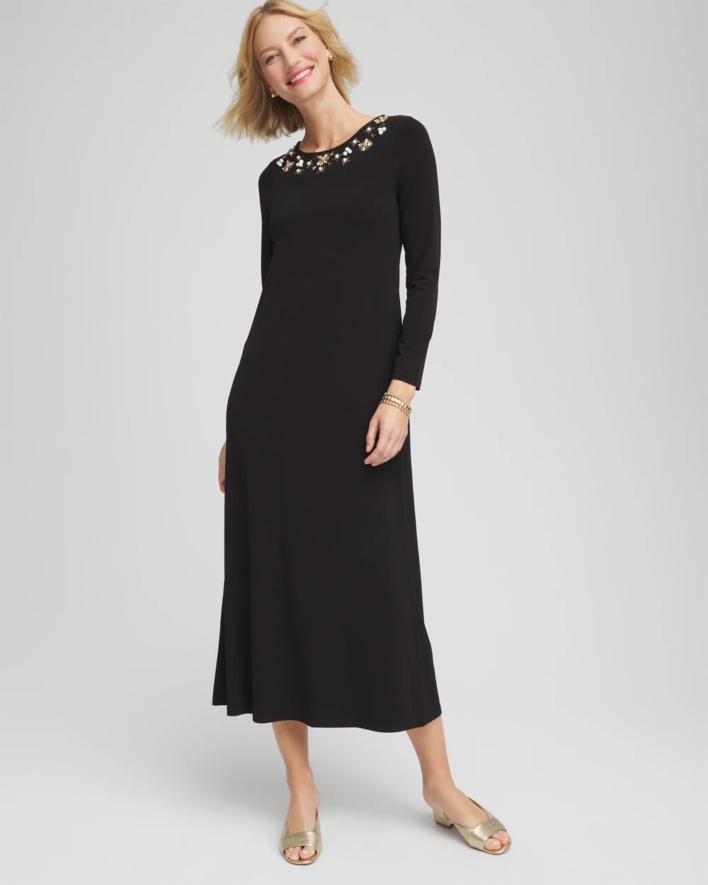 Black Embellished Column Maxi Dress