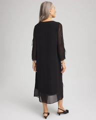 Black Feathered Georgette Popover Dress