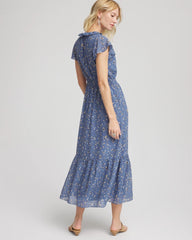 Blue Lotus Textured Ruffled-Placket Maxi Dress