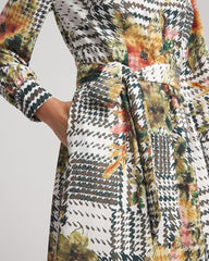 Ecru Artisanal Floral Print Maxi Shirtdress