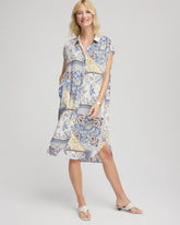 Ecru Floral Patchwork Short Shirtdress