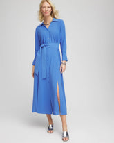 Blue Pearl Belted Split Hem Maxi Shirtdress