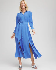 Blue Pearl Belted Split Hem Maxi Shirtdress