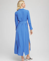 Blue Pearl Belted Split Hem Maxi Shirtdress