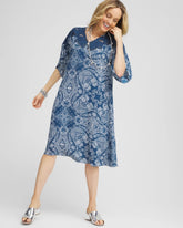 Seaport Blue Crepe Lace-Neck Dress