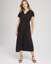Black Silk-Twill Popover Midi Dress