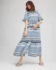 Seaport Blue Flutter-Sleeved Maxi Dress