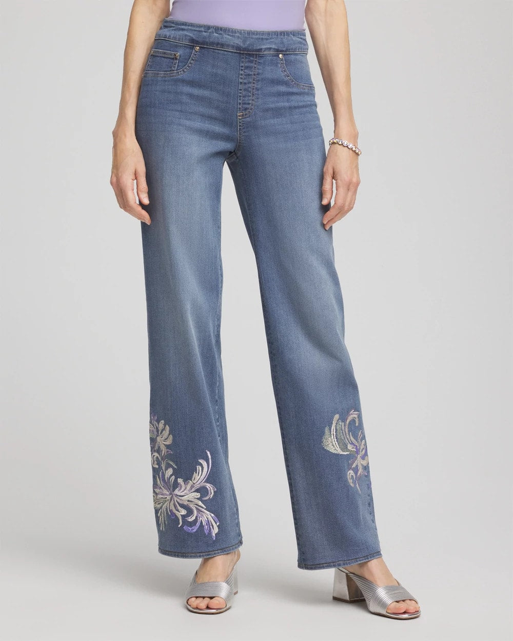 Soraya Indigo Embroidered Pull-On Wide-Leg Jeans