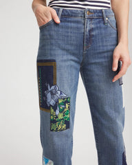 Whimsical Indigo Boyfriend Patchwork Cropped Jeans