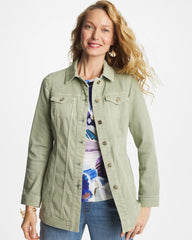Seagrass Green Elongated Belted Denim Jacket
