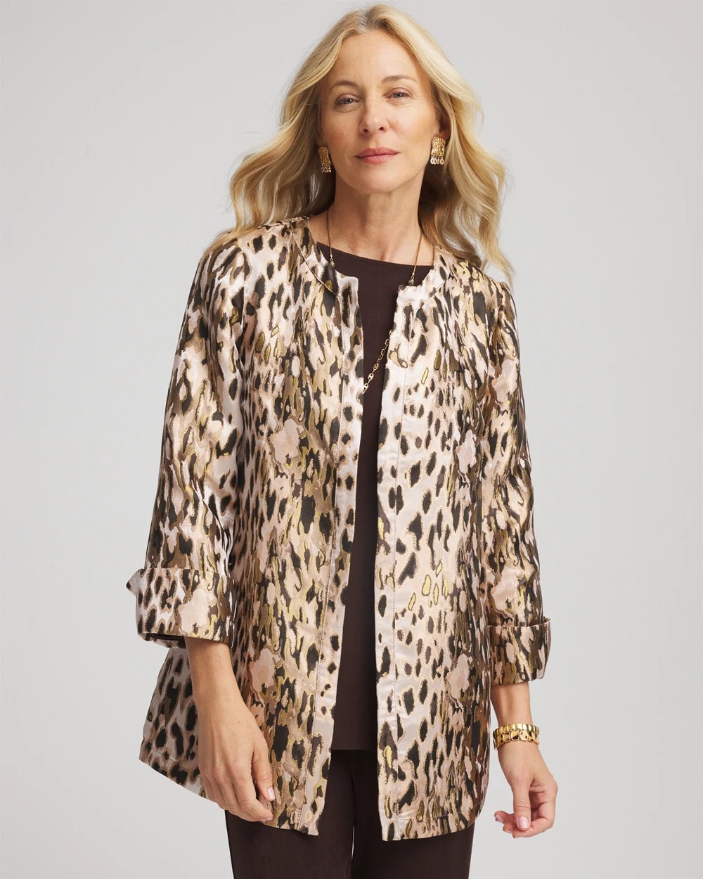 Deep Taupe Travelers™ Collection Animal Jacquard Jacket