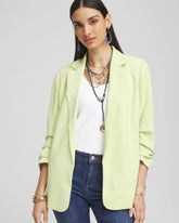 Frozen Lime Notched-Lapel Ruched Sleeve Blazer