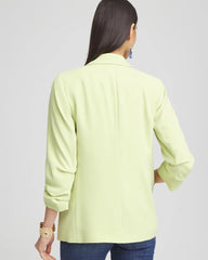 Frozen Lime Notched-Lapel Ruched Sleeve Blazer