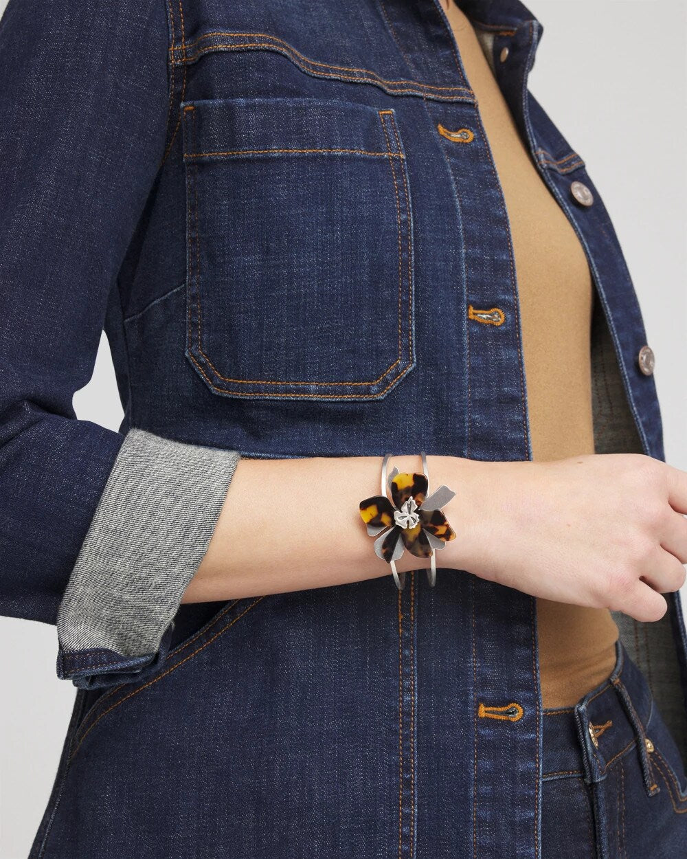 Neutral Tortoise Floral Hinge Bracelet