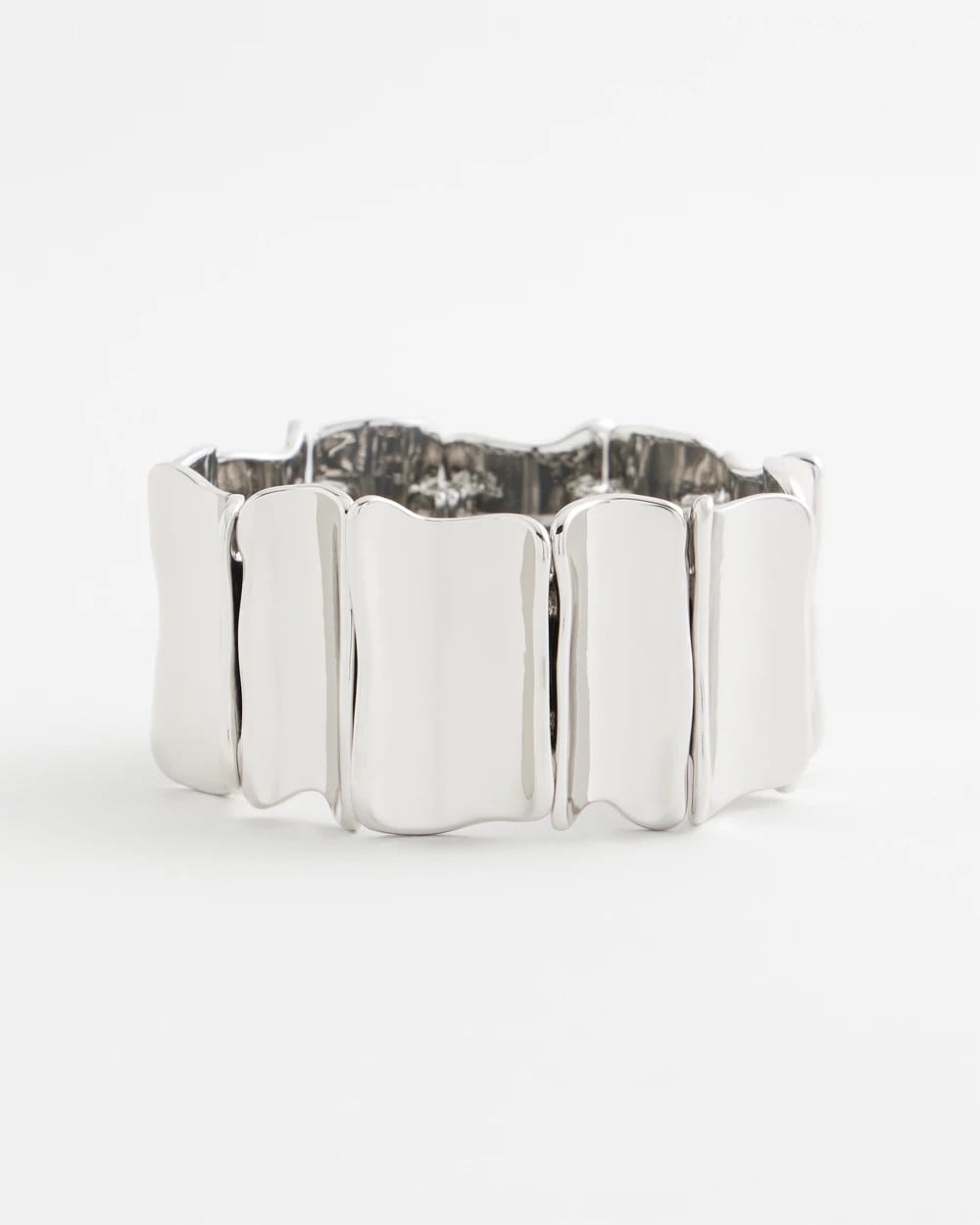 Silver Silvertone Wave Stretch Cuff Bracelet
