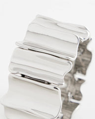 Silver Silvertone Wave Stretch Cuff Bracelet