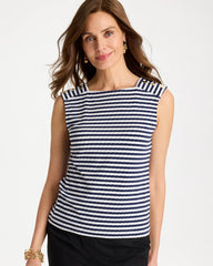 Passport Blue Cotton Striped Button Tee