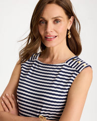 Passport Blue Cotton Striped Button Tee