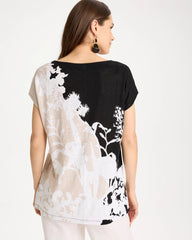 Black Linen Floral Seamed Tunic