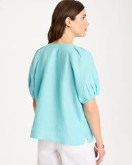Bondi Blue Linen Trapunto Popover Top