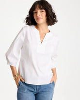 Alabaster Poplin Cotton 3/4 Sleeve Popover