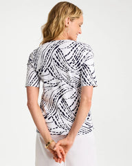 Passport Blue Abstract Pima Elbow Sleeve Tee