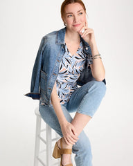 Blue Haven Printed Pima Elbow-Sleeve Tee