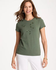 Kelp Forest Embellished Cotton Stretch Cap-Sleeve Tee
