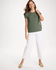 Kelp Forest Embellished Cotton Stretch Cap-Sleeve Tee