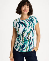 Topanga Green Printed Textured Knit Cap Sleeve Tee