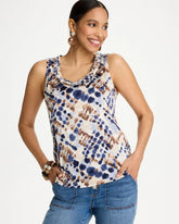 Passport Blue Printed Jersey Satin Tank Top