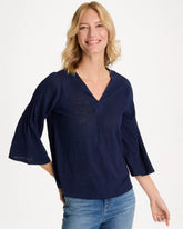 Passport Blue Linen Pleated Pintuck Tee