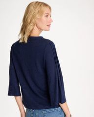 Passport Blue Linen Pleated Pintuck Tee
