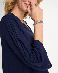 Passport Blue Linen Pleated Pintuck Tee