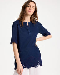 Dark Wash Embroidered Cotton-Blend Tunic
