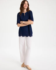 Dark Wash Embroidered Cotton-Blend Tunic