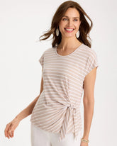 Smokey Taupe Striped Tie-Front Tee