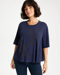 Passport Blue Caviar Beaded Cotton Tee