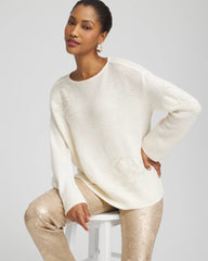 English Cream Tonal Embroidered Boatneck Pullover Sweater