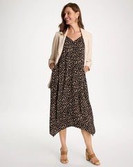Black Rayon-Silk Asymmetrical Hem Dress